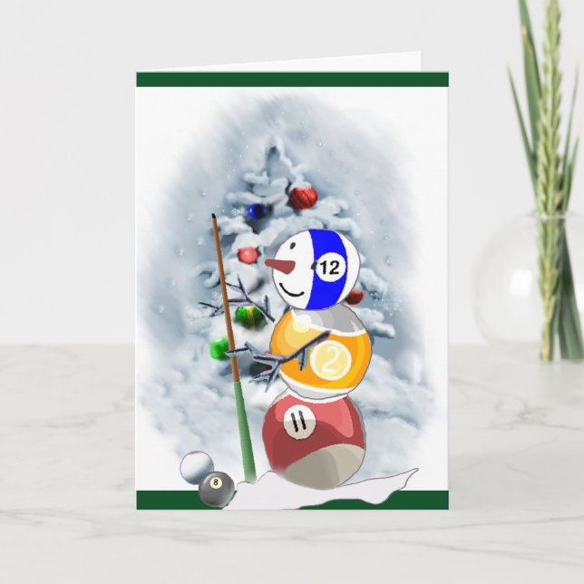 Billiard Ball Snowman Christmas Holiday Card (Front)