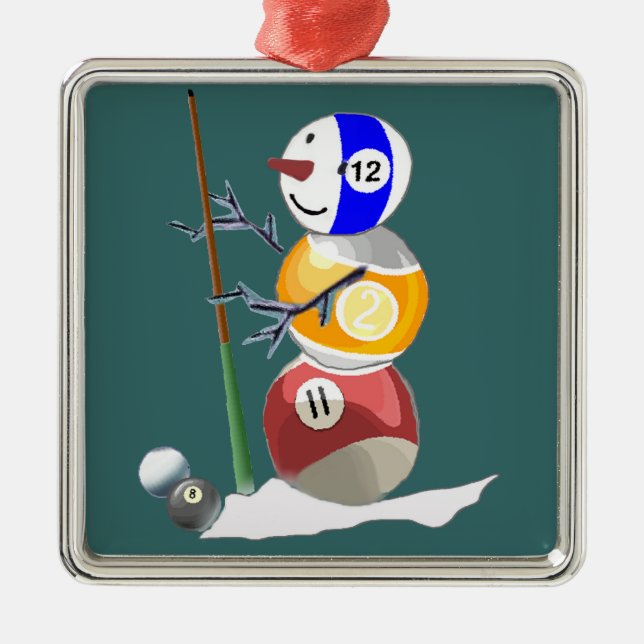 Billiard Ball Snowman Metal Ornament (Front)