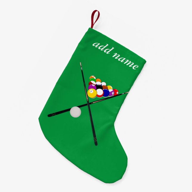 Billiard Balls and Pool Cues Small Christmas Stocking (Front (Hanging))