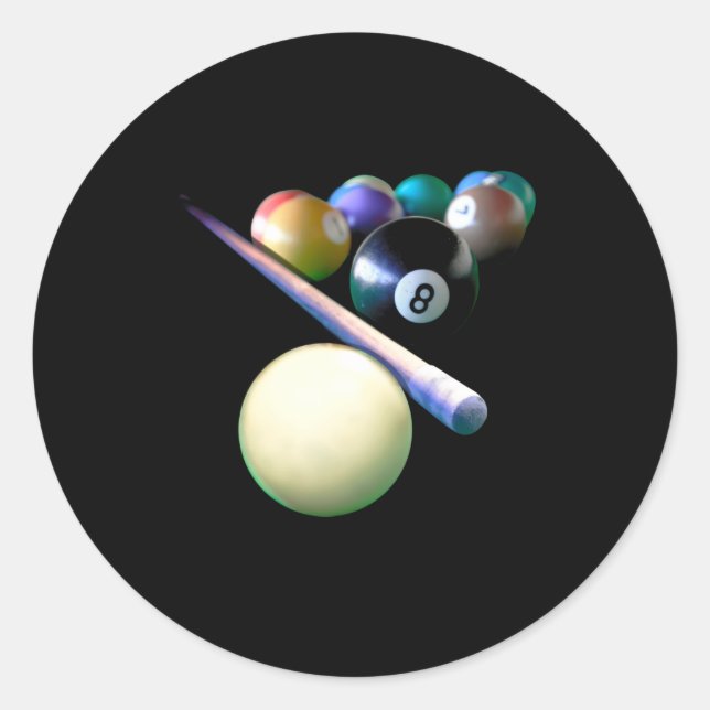 Billiard Balls Cue Snooker Pool Player Classic Round Sticker (Front)
