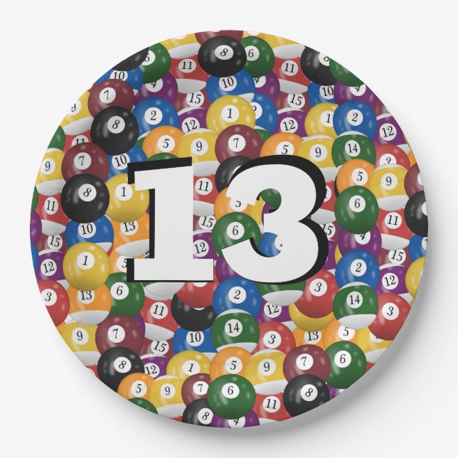 Billiard Balls for 13th birthday Paper Plate (Front)