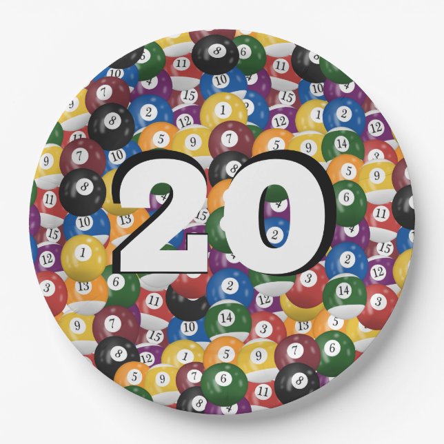 Billiard Balls for 20th birthday Paper Plate (Front)