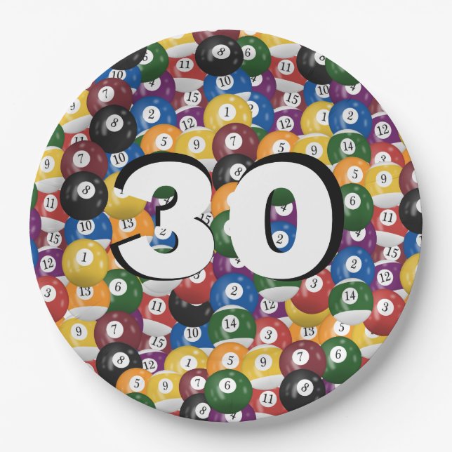 Billiard Balls for 30th birthday Paper Plate (Front)