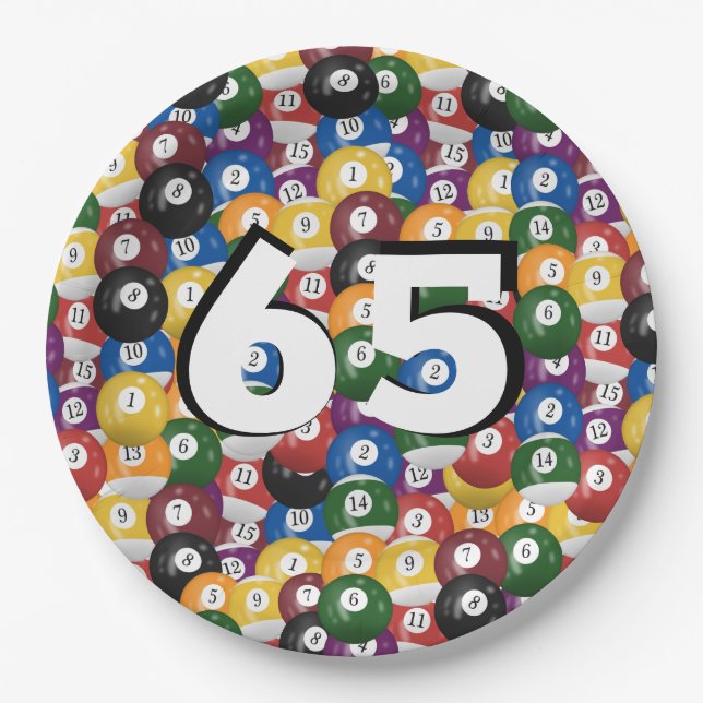 Billiard Balls for 65th birthday Paper Plate (Front)