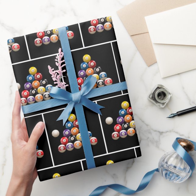 Billiard Balls On Black Wrapping Paper (Gifting)