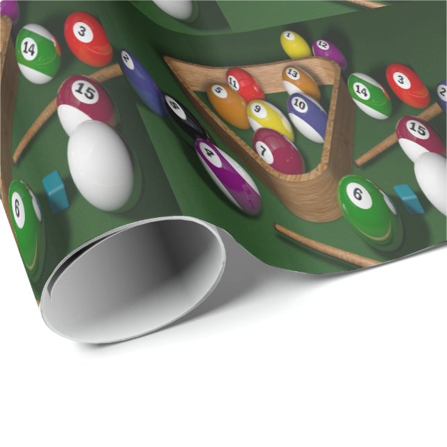 Billiard Balls Pool Balls On Table Print Wrapping Paper (Roll Corner)
