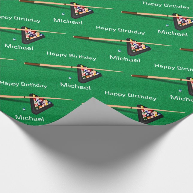 Billiard Balls Pool Stick Personalised Birthday Wrapping Paper (Corner)