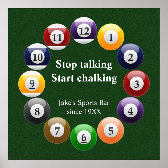 Billiard Balls Shiny Colourful Pool Snooker Sports Poster (Front)