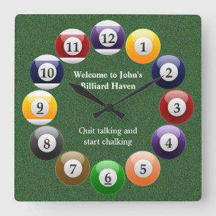 Billiard Balls Shiny Colourful Pool Snooker Sports Square Wall Clock
