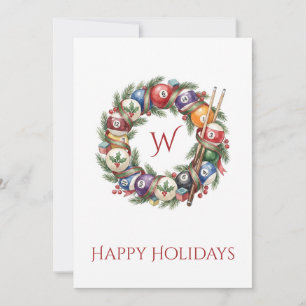Billiard Balls Wreath Holiday Christmas Card