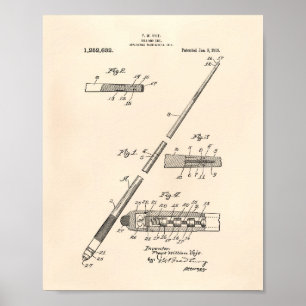 Billiard Cue 1918 Patent Art - Old Peper Poster