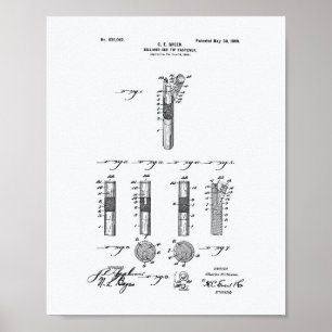 Billiard Cue Tip 1899 Patent Art  - White Paper Poster