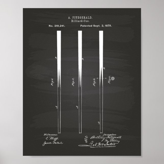 Billiard Cues 1879 Patent Art - Chalkboard Poster (Front)