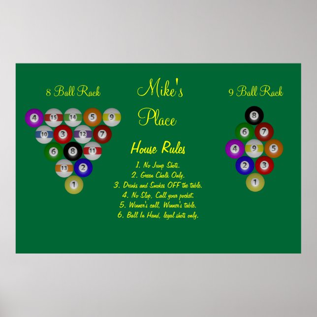 Billiard House Pool Rules Poster (Front)
