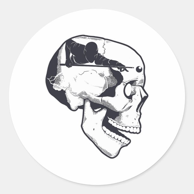Billiard Player Brain Skull Billiards Table Rack C Classic Round Sticker (Front)