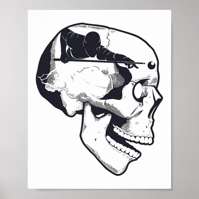 Billiard Player Brain Skull Billiards Table Rack C Poster (Front)