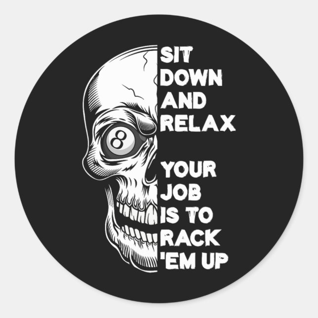 Billiard Player Skull Skeleton Billiards Table Rac Classic Round Sticker (Front)