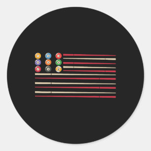 Billiard Player Us Flag Pool Snooker Classic Round Sticker