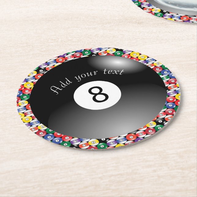 Billiard Pool Balls Solid Number Eight Round Paper Coaster (Angled)