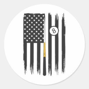 Billiard Pool Player Billiards Table Usa Us Americ Classic Round Sticker