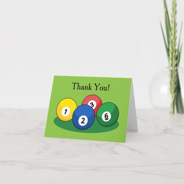 Billiard Pool Snooker Balls Personalise Thank You Card (Front)