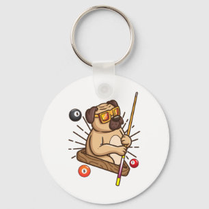 Billiard Pug Dog Hustler Pool Girls Snooker Gifts  Key Ring