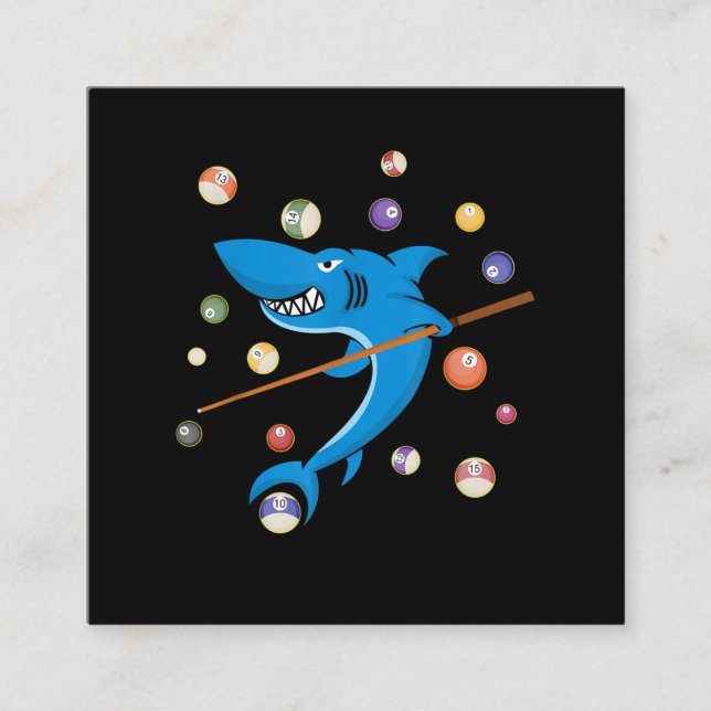 Billiard Shark 8 Ball Player Pool Table Cue Stick Square Business Card (Front)