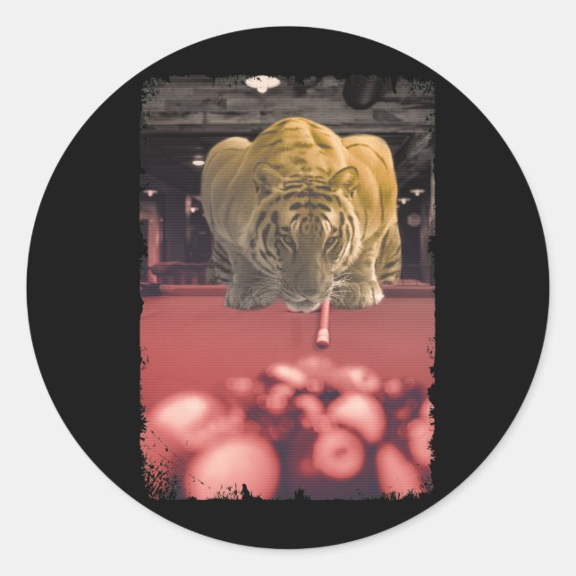 Billiard Snooker Cue Sports Tiger Pool Player Classic Round Sticker (Front)