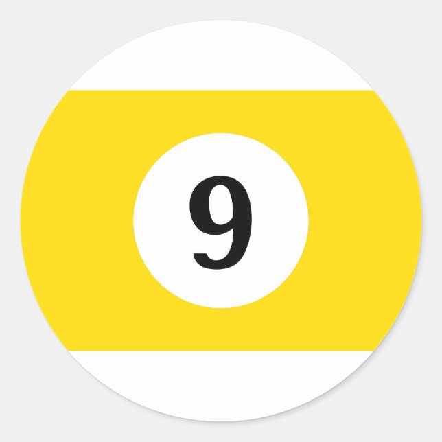 Billiard Stripes Yellow Ball 9 Classic Round Sticker (Front)