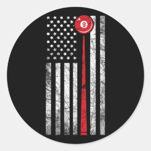 Billiard T Shirt American Flag Shooting Pool Tee Classic Round Sticker