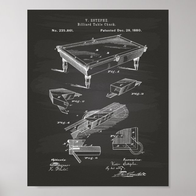 Billiard Table 1880 Patent Art Chalkboard Poster (Front)