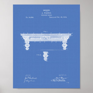 Billiard Table 1884 Patent Art - Blueprint Poster