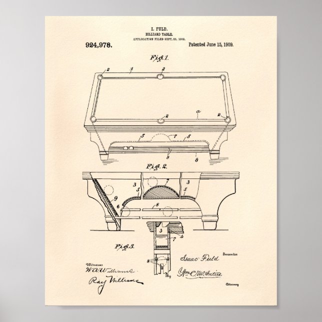 Billiard Table 1909 Patent Art - Old Peper Poster (Front)