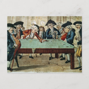 Billiards, 18th century etching by R.Sayer Postcard