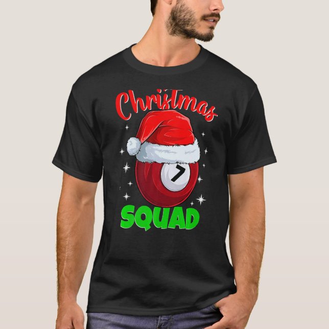 Billiards 7 Ball Christmas Squad Pool Balls Billia T-Shirt (Front)