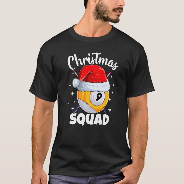 Billiards 9 Ball Christmas Squad Pool Balls Billia T-Shirt (Front)