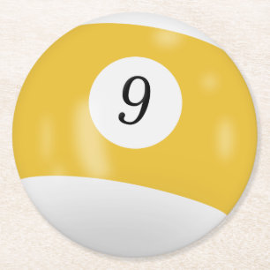 Billiards 9 ball round paper coaster