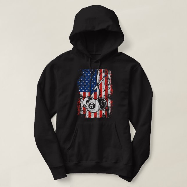 Billiards American Flag Cue Pool Balls Billiard Pl Hoodie (Design Front)