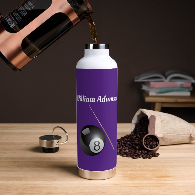 Billiards Ball and Cue Personalise  Water Bottle (Coffee (Rotated))