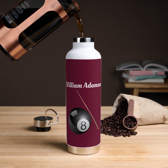 Billiards Ball and Cue Personalise  Water Bottle (Coffee (Rotated))