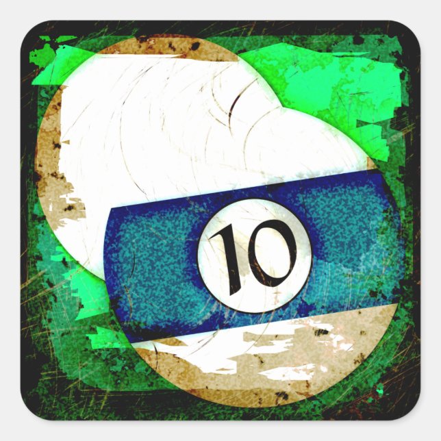 BILLIARDS BALL NUMBER 10 SQUARE STICKER (Front)