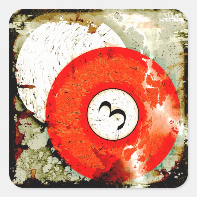 BILLIARDS BALL NUMBER 3 SQUARE STICKER (Front)