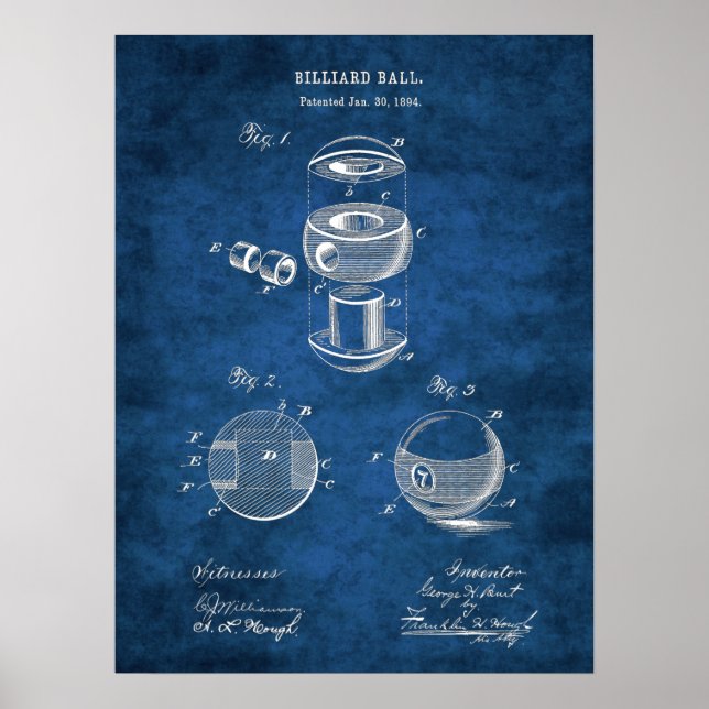 Billiards Ball Patent Art #2 Pool Room Decor (Front)
