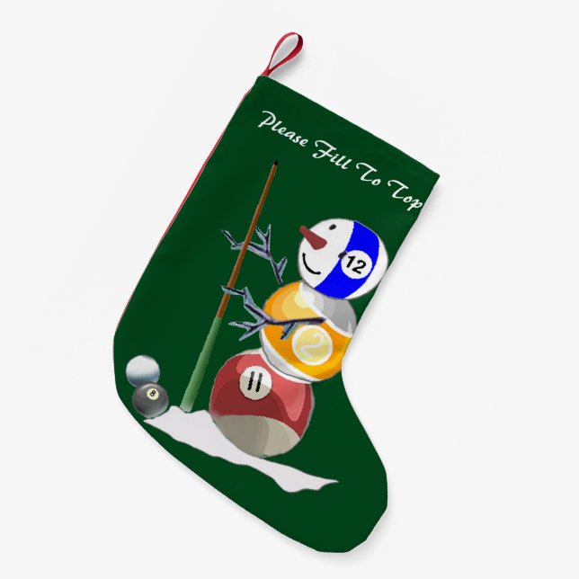 Billiards Ball Snowman Christmas Small Christmas Stocking (Front (Hanging))