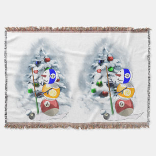 Billiards Ball Snowman Christmas Throw Blanket