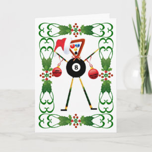 Billiards Cartoon Christmas Holiday Card