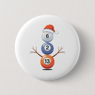 Billiards Christmas Snowman With Pool Table  6 Cm Round Badge