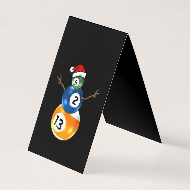 Billiards Christmas Snowman With Pool Table Balls Business Card (Front)