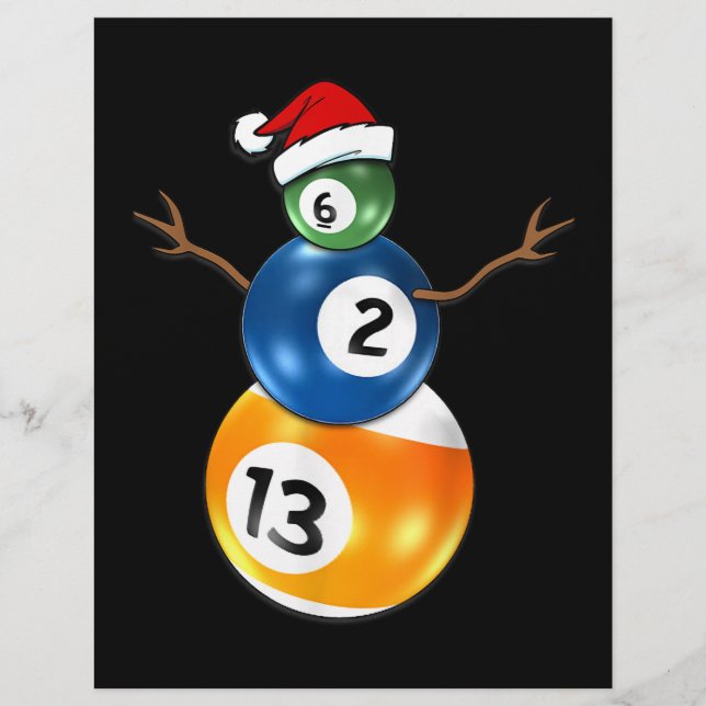 Billiards Christmas Snowman With Pool Table Balls Custom Letterhead (Front)