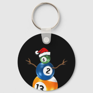 Billiards Christmas Snowman With Pool Table Balls Key Ring